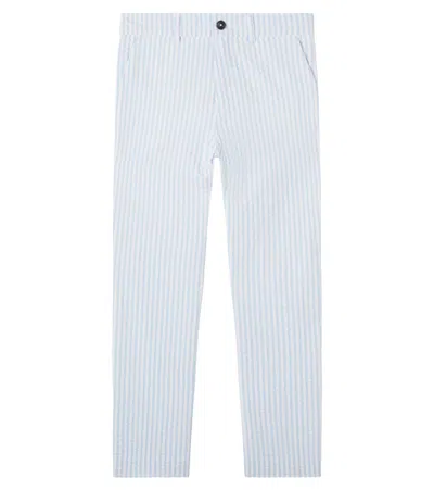 Tartine Et Chocolat Kids' Bengal Striped Cotton Seersucker Pants In Blue