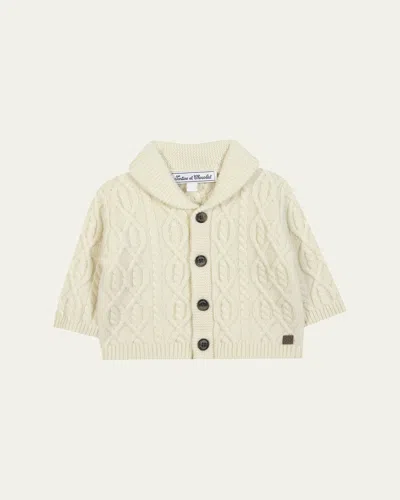 Tartine Et Chocolat Kids' Boy's Cable-knit Wool Cardigan In White