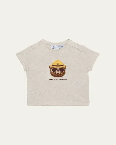 Tartine Et Chocolat Kids' Boy's Embroidered Teddy T-shirt In Fougere