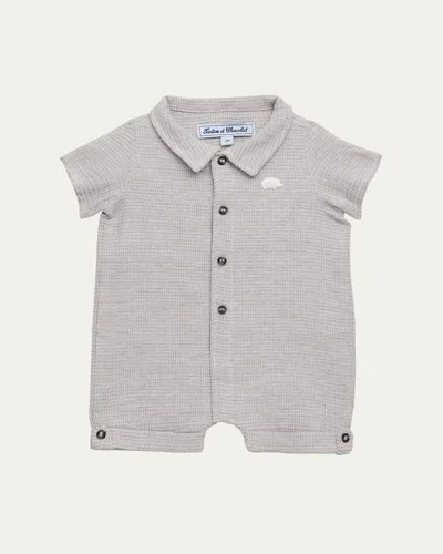 Tartine Et Chocolat Kids' Boy's Layette Waffle-knit Embellished Onesie In Gris Chine