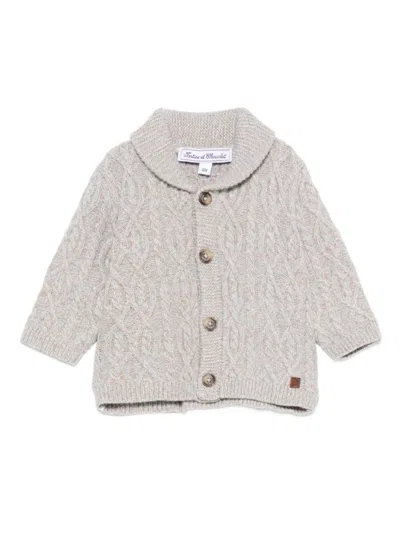 Tartine Et Chocolat Babies' Cable-knit Cardigan In Gray