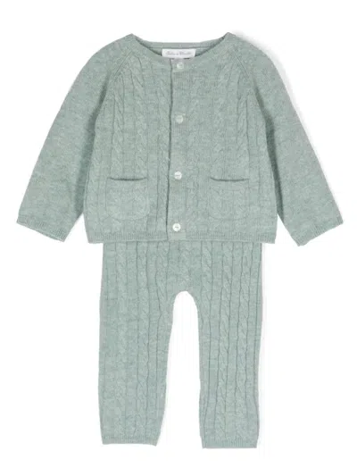 Tartine Et Chocolat Babies' Cable-knit Trouser Set In Green