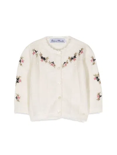 Tartine Et Chocolat Babies' Floral-embroidery Wool Cardigan In White