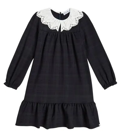 Tartine Et Chocolat Kids' Checked Ruffle-trimmed Dress In Blue