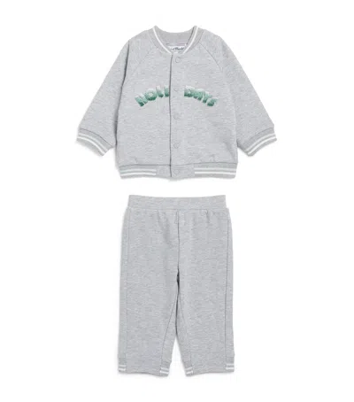 Tartine Et Chocolat Kids' Cotton Appliqué Track Jacket And Sweatpants Set In Gray