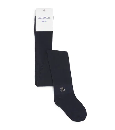 Tartine Et Chocolat Kids' Cotton-blend Embellished Tights In Blue