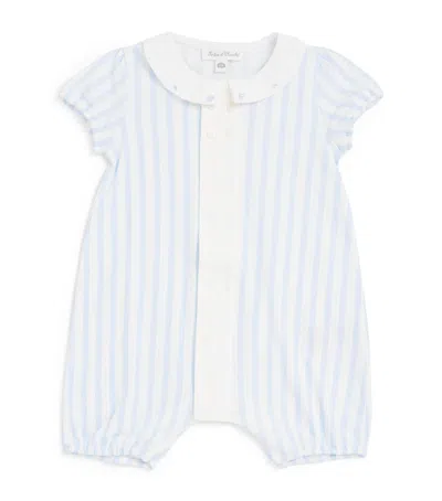 Tartine Et Chocolat Kids' Cotton Collared Striped Bodysuit In Blue