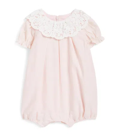 Tartine Et Chocolat Kids' Cotton-linen Lace-collar Bodysuit In Pink