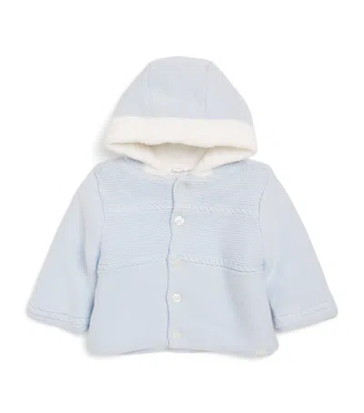 Tartine Et Chocolat Kids' Cotton-wool Blend Hooded Jacket In Blue