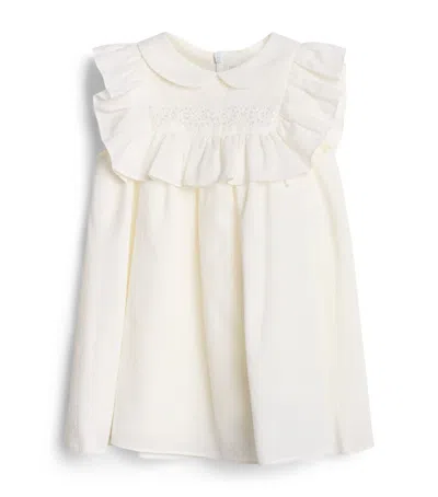 Tartine Et Chocolat Kids'  Cotton-blend Ruffle-collar Dress In White