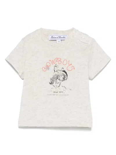 Tartine Et Chocolat Babies' Cowboy Illustration T-shirt In Grey