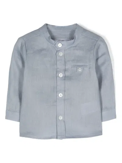 Tartine Et Chocolat Babies' Decorative Button-detail Linen Shirt In Blue