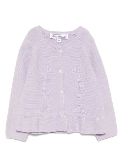 Tartine Et Chocolat Babies' Embroidered Cardigan In Purple