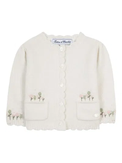 Tartine Et Chocolat Kids' Embroidered Cardigan In White