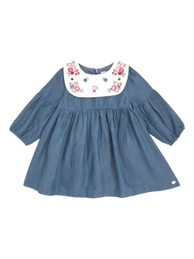 Tartine Et Chocolat Babies' Embroidered-collar Denim Dress In Blue
