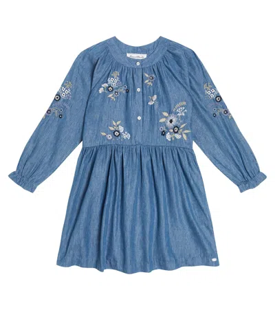 Tartine Et Chocolat Kids' Embroidered Cotton Dress In Blue