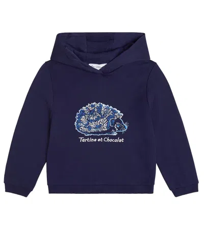 Tartine Et Chocolat Kids' Embroidered Cotton Jersey Hoodie In Blue
