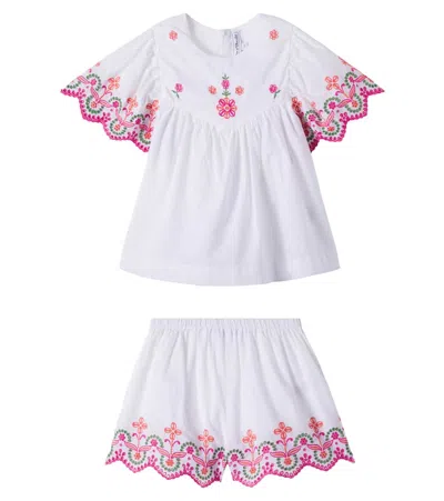 Tartine Et Chocolat Kids' Embroidered Cotton Top And Shorts Set In Multi