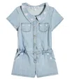 Tartine Et Chocolat Embroidered Denim Playsuit In Bleu Azur