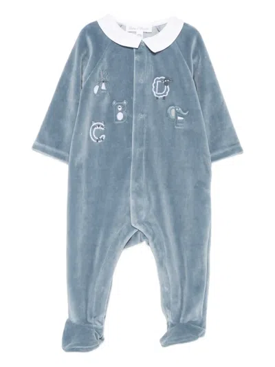 Tartine Et Chocolat Babies' Embroidered-design Velour Jumpsuit In Blue