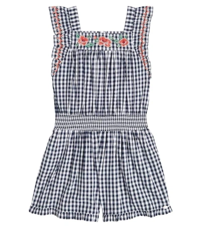 Tartine Et Chocolat Kids' Embroidered Gingham Cotton Playsuit In Blue