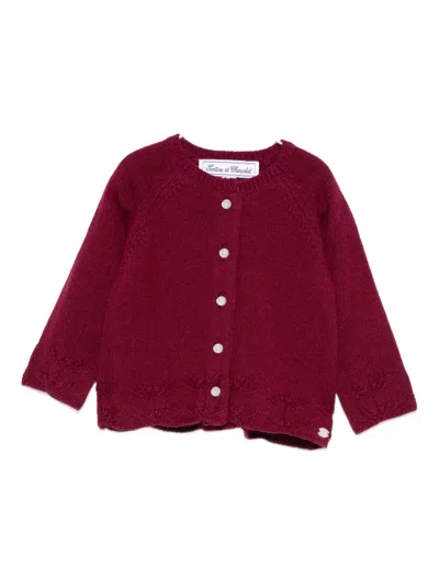 Tartine Et Chocolat Babies' Embroidered Raglan-sleeve Cardigan In Red