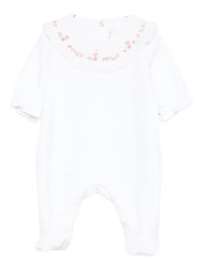 Tartine Et Chocolat Babies' Embroidered Ruffled Rompers In White