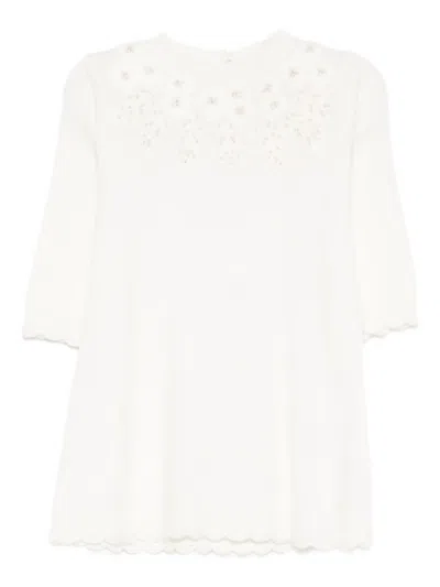 Tartine Et Chocolat Babies' Embroidered Scallop-hem Dress In White