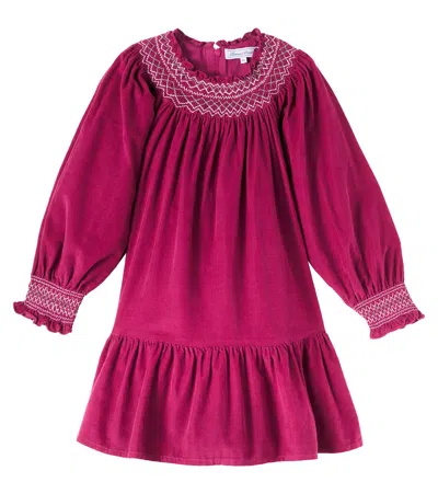 Tartine Et Chocolat Kids' Embroidered Velvet Dress In Pink