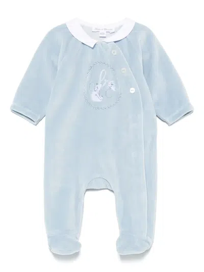 Tartine Et Chocolat Babies' Embroidered Velvet Pajamas In Blue