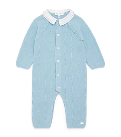 Tartine Et Chocolat Kids'  Embroidered-collar Knitted Playsuit In Blue