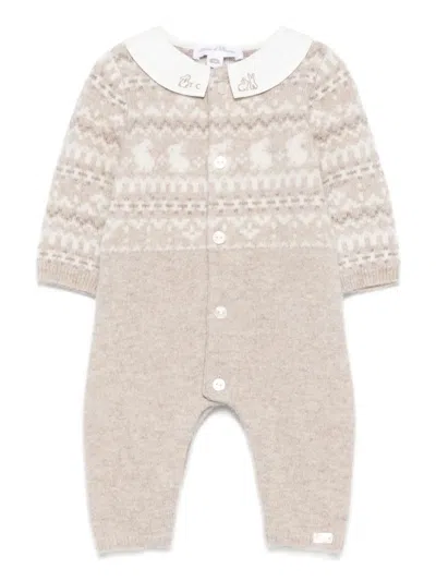 Tartine Et Chocolat Babies' Fair-isle Collared Romper In Neutral