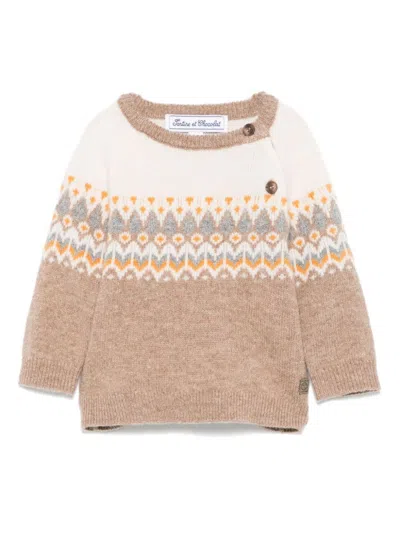 Tartine Et Chocolat Babies' Fair Isle Intarsia Knit Sweater In Neutrals