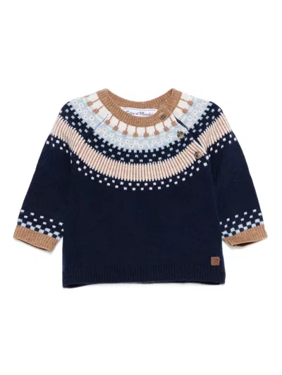 Tartine Et Chocolat Babies' Fair Isle-pattern Buttoned Sweater In Blue