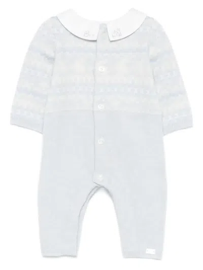 Tartine Et Chocolat Babies' Fair-isle Rabbit-embroidered Rompers In Blue