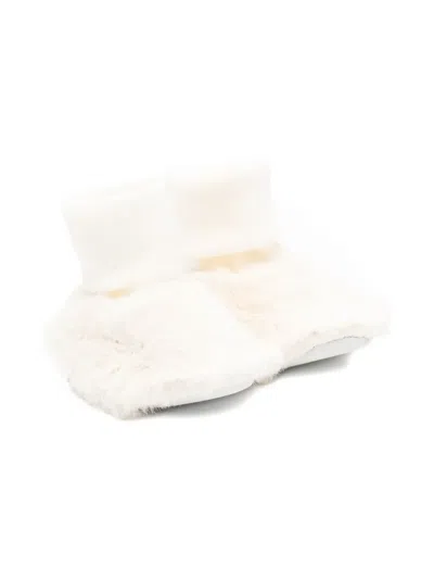 Tartine Et Chocolat Babies' Faux-fur Ribbed-cuff Slippers In White