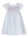 Tartine Et Chocolat Flared Floral-embroidered Striped Dress In Blue