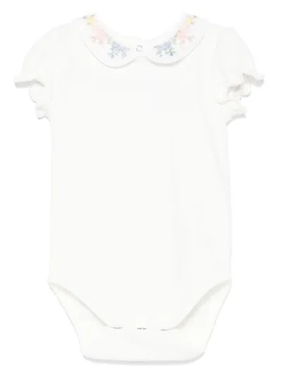 Tartine Et Chocolat Babies' Floral-embroidered Bodysuit In White