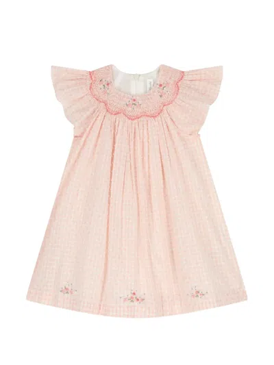 Tartine Et Chocolat Babies' Floral-embroidered Checked Dress In Pink