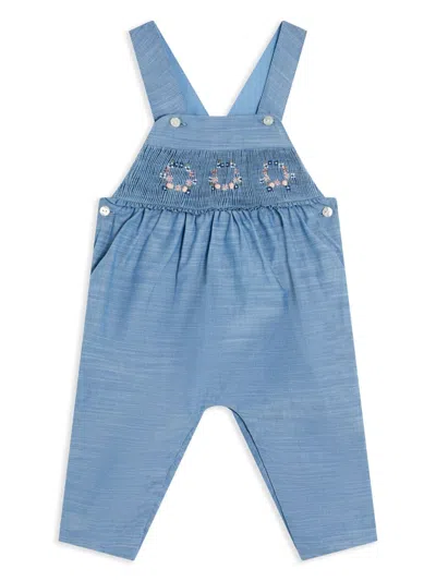 Tartine Et Chocolat Babies' Floral-embroidered Cotton Dungarees In Blue