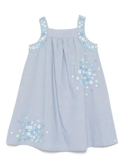 Tartine Et Chocolat Kids' Floral-embroidered Dress In Blue
