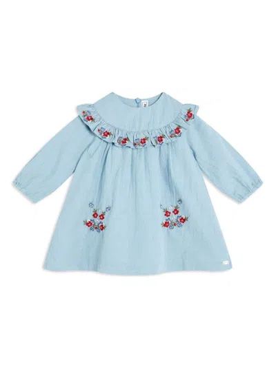 Tartine Et Chocolat Babies' Floral-embroidered Gingham Dress In Blue