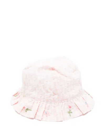 Tartine Et Chocolat Babies' Floral-embroidered Gingham Hat In Pink