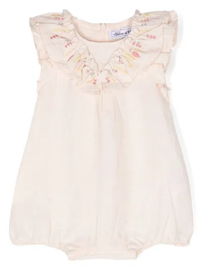 Tartine Et Chocolat Babies' Floral-embroidered Linen Body In Pink