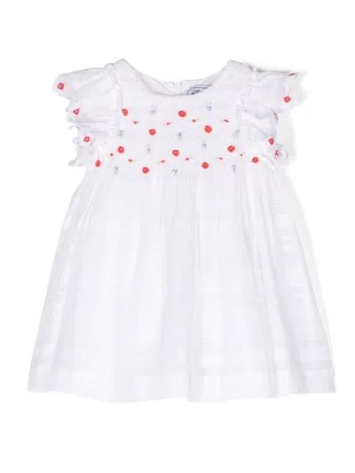 Tartine Et Chocolat Babies' Floral-embroidered Pleated Dress In White