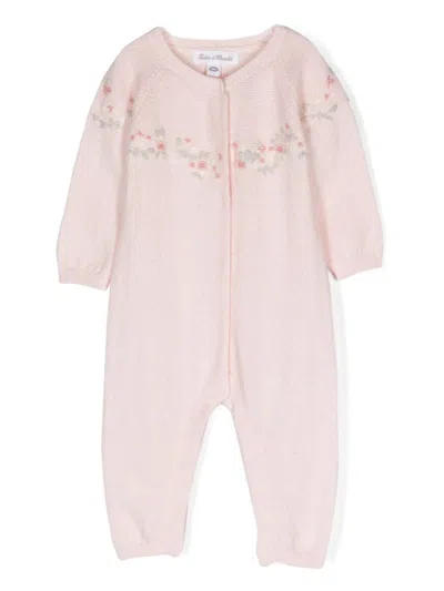 Tartine Et Chocolat Babies' Floral-embroidered Romper In Pink