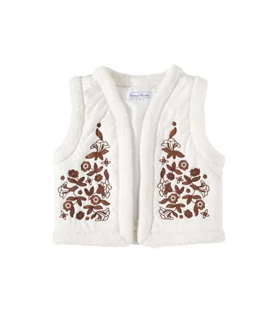 Tartine Et Chocolat Kids' Floral Faux Fur-trimmed Vest In White