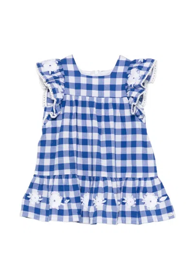 Tartine Et Chocolat Babies' Floral Gingham Dress In Blue