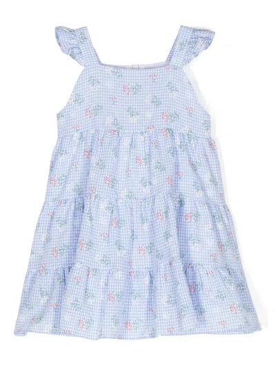 Tartine Et Chocolat Babies' Floral Gingham Sleeveless Dress In Blue