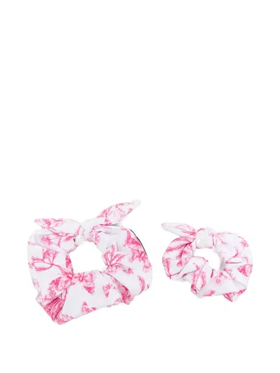 Tartine Et Chocolat Kids' Floral-print Bow Hair Ties In Pink